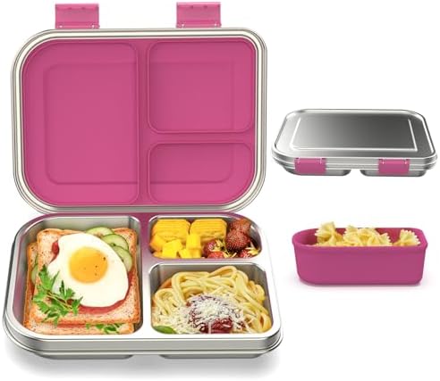 Stainless Steel Bento Box Kids, 3 Compartments Lea...