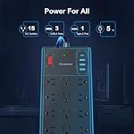 Power Bar-15 Widely Spaced Outlets and 4 USB Ports(1 USB C Port),14 AWG Extension Cord,1875W/15A Heavy Duty Power Strip Surge Protector 5 ft Cord,2800J,Black