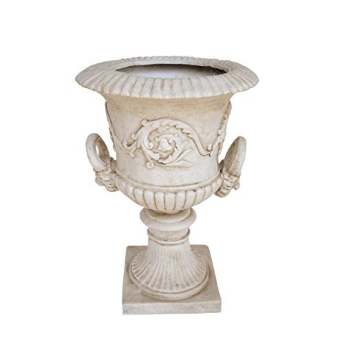 Great Deal Furniture Joa Chalice Garden Urn Planter, Roman, Botanical, Antique White Lightweight Concrete #TOP10
