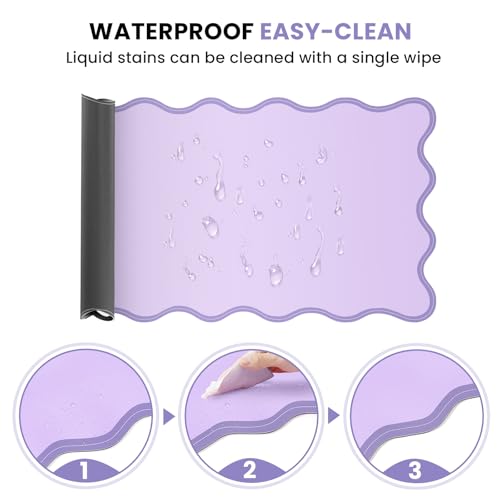 Image of Leather Desk Mat, XXL Large 31.4x15.7in Scalloped Gaming Mouse pad，Non-Slip Rubber Base Keyboard Pad Mousepad for Laptop Computer Game Home Office，Waterproof and Oilproof Desktop Mat I Purple