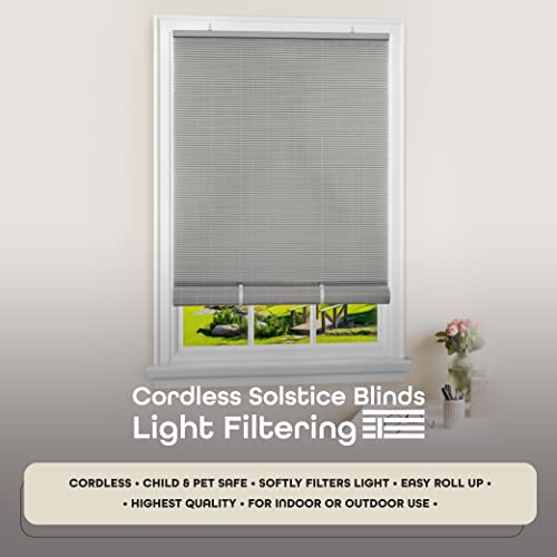 Image of Cordless Solstice Vinyl Roll-Up Blind - 60 Inch Width, 72 Inch Length, Quarter Inch Vinyl Slats - Grey - Soft Light Filtering Horizontal Windows Blinds for Indoor & Ourdoor by Achim Home Decor
