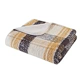 Woolrich Faux Mohair to Sherpa Throw, Classic Plaid Pattern with Whipstitch Accent Blanket Throw, All Seasons, Lightweight Cover, Cottage Style Room Décor Cozy Blanket, Bloomington, 50x60 Tan