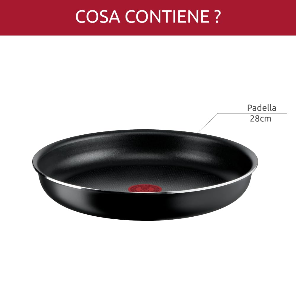 Lagostina Ingenio Essential Plus Padella Ø 28 cm, Padella Antiaderente in Alluminio per Gas e Forno, e anche in frigorifero, con Indicatore di Cottura Thermosignal, Utilizzabile con Manico Removibile