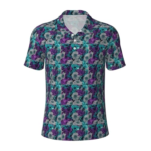 Polo motif fleurs violet et bleu sarcelle stretch à manches courtes