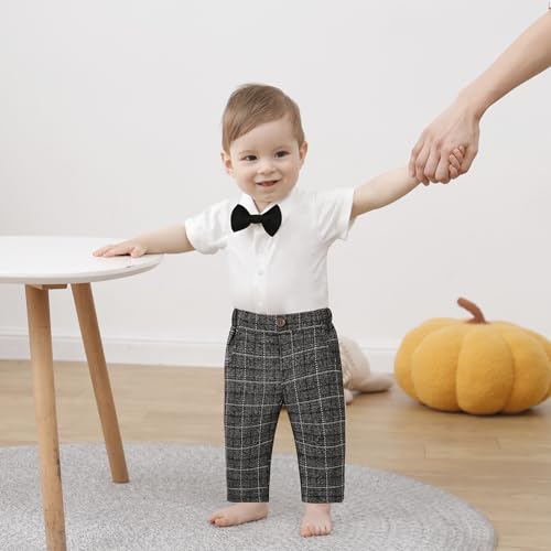 Image of DISAUR Baby Boy Clothes Toddler Boy Outfits 4PCS Gentleman Dress Romper /Vest /Pants /Bow Tie Cotton Suit Sets