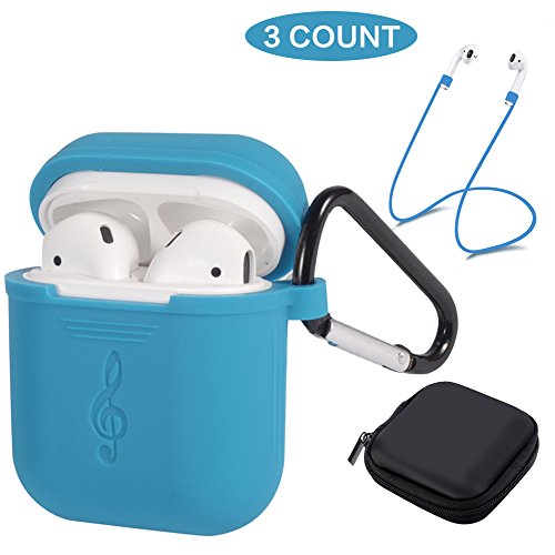 Tutor AirPods Silicone Case Shock Proof Protecitive Cover and Anti-Lost Strap and Headphone Case for Apple AirPods(Light Blue)