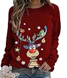 Onsoyours Damen Pullover Weihnachten Rudolph Rentier Elfe Weihnachtspullover Kapuzenpullover Teenager Mädchen Weihnachtspulli Weihnachtsmann Christmas Sweatshirt Xmas Pulli Shirt A Rotwein S