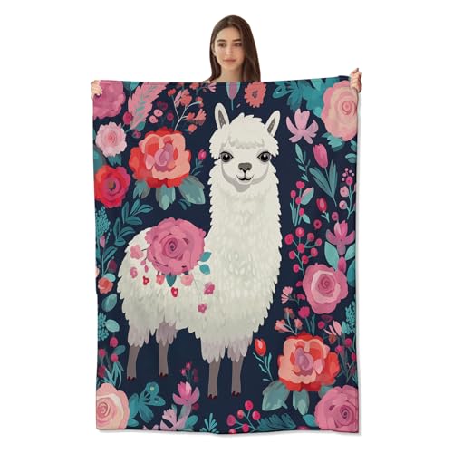 Amepay S002HJ0415LLAMA5603 Floral Llama Soft Fleece Throw Blanket – Comfy, Lightweight & Warm Plush Flannel For Sofa, Bed cover