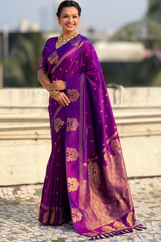 Image of SGF11 Women's Kanjivaram Pure Soft Silk Saree With Unstitched Blouse Piece