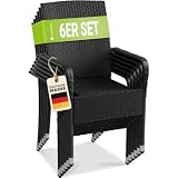Juskys Polyrattan Gartenstühle Yoro 6er Set mit Armlehnen & Rückenlehne - 6 Stühle stapelbar - Rattan Stuhl Garten - Stapelstuhl Schwarz