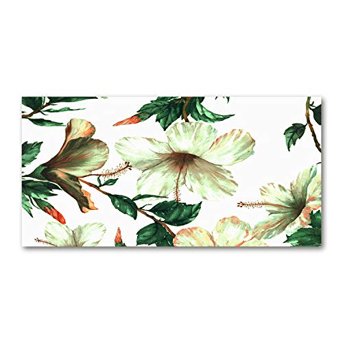 Fond de hotte fleurs d'hibiscus 100x50 en verre de sécurité trempé vert