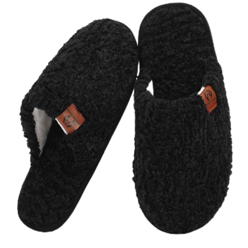 Women’s Fuzzy Scuff Slippers, Comfy Supportive Foam Slip-On House Shoes for Indoor Bedroom
