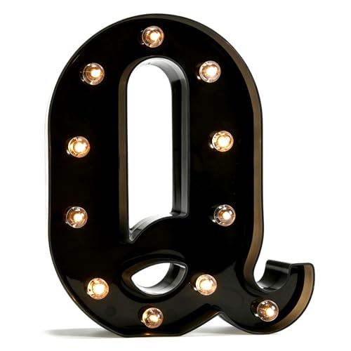 Image of Pooqla Black Light Up Letter Q, Marquee Letters Black Room Decor | LED Lighted Letters Birthday Party Decorations, Gifts for Boys Men Christmas Anniversary Night Light Home Bar Room Decoration