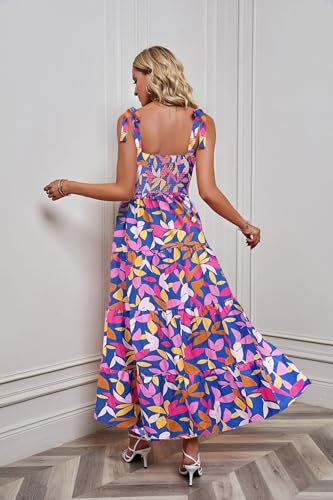 Image of kinstell Women's Summer Boho Spaghetti Strap Square Neck Ruffle Casual Flowy Long Dress Beach Swing Party Maxi Dress