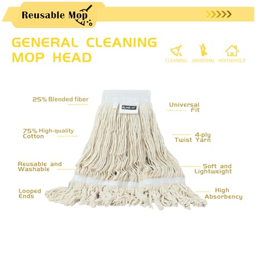 Image of Mop Head Replacement,Commercial Mop Heads,Cotton Washable Industrial Mop Head,6 Inch Heavy Duty Mop Heads,Wet Industrial Cleaning Mop Head for Home,Industrial and Commercial Use Clean(White)