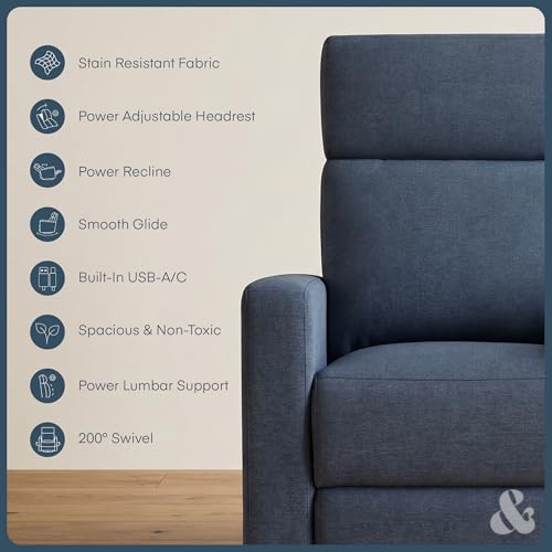 Image of Nurture& The Glider Plus - Premium Nursery Power Recliner | Swivel Chair with Adjustable Head Support and Adjustable Lumbar Support | Built-in USB - The Ultimate Comfort for Nursing, Relaxing (Navy)