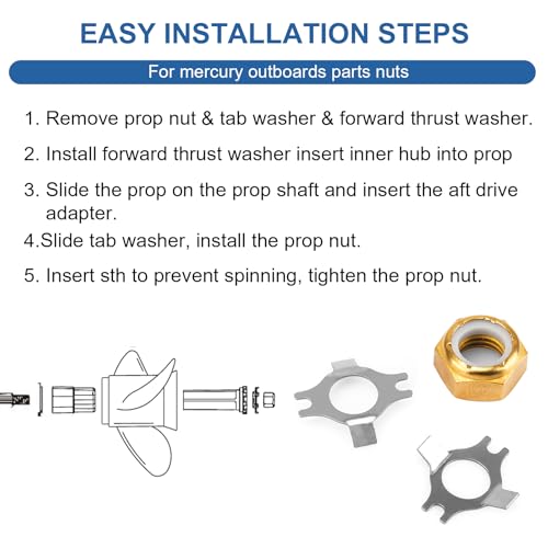 Image of 18-3702 Marine Prop Nut Kits for Mercury Prop Nut Kit 35-70 HP Outboard Motor, Outboard Propeller Nuts Fit for Mercury Engines 11-69578A1,11-69578T1,11-69578Q, Nuts with 2 Lock Washers for Boat Parts