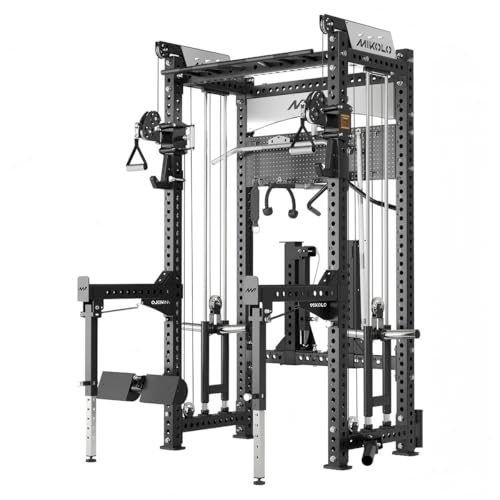 Mikolo Anubis-2.0 Standard Smith Machine 3200LBS Power Cage with LAT Pulldown&Cable Crossover Multi-Function Trainer with Aluminum Pulley System for Fitness Home Gym