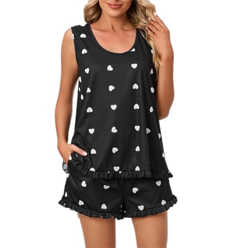 Pijama de tirantes para mujer ropa de dormir ligera pantalones cortos volantes S