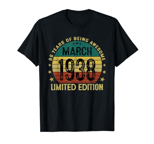 Marzo 1938 Regalos 86 Años Cumpleaños Hombre Hecho En 1938 Camiseta