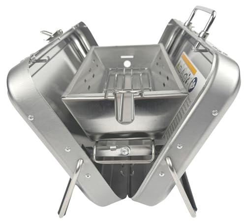 GARDINGER BBQ 42 mobiler Koffergrill aus Edelstahl für Gaskartuschen Holzkohle | Klappbarer Camping-Grill für Picknick Outdoor mit Grillzange | 31x20x7 cm