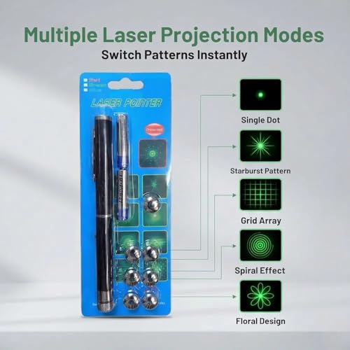Image of SHAKTISM Laser Pointer Pen with 7 Interchangeable Pattern Heads | Metal Body Presentation Pointer | Star, Grid & Spiral Effects | Long Range Beam | Ideal for Teaching, Meetings & Outdoor