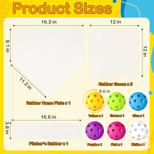 Mototo Rollable Baseball Base for Yard Practice Kit, 5 Baseball Home Plate Rubber Base with 6 Colors Practice Soft Balls & Black Storage Bag, Throw Down Home Plate for Backyard, School Kickball, Tball - Thumbnail 2