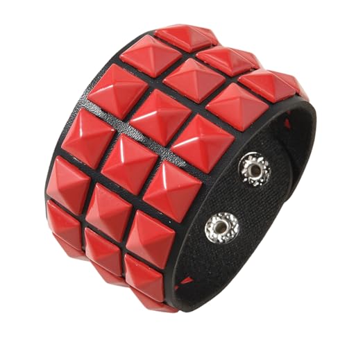 Punk Inspired Leather Featuring Three Row Square Studs Soft Materials Adjustable Length for Comfort Wear Versatile Wrist Accesso