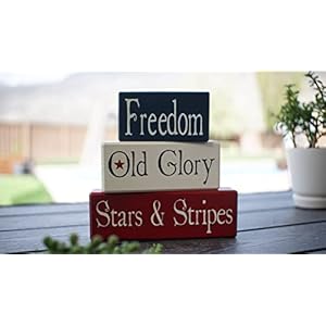 Freedom old glory stars stripes summer primitive country distressed wood stacking sign blocks seasonal holiday america fourth of july 4th of july americana home decor  urban country home decor