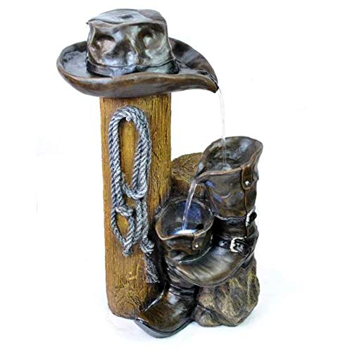 COWBOYOK Cowboy Hat Boots Rope Western Art with LED Light Water Fountain