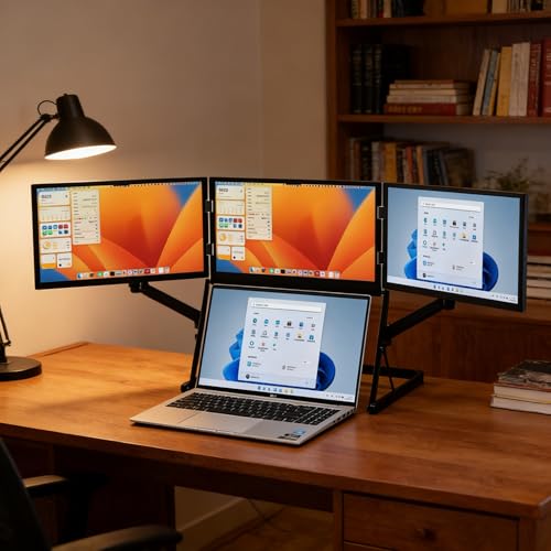 Image of 15.6 in Tri-Screen Laptop Screen Extender, Triple Screen Extender Monitor, Portable Foldable Triple Monitor, 60Hz Refresh Rate, Foldable and Portable, 300cd /㎡, for Windows Mac Linux