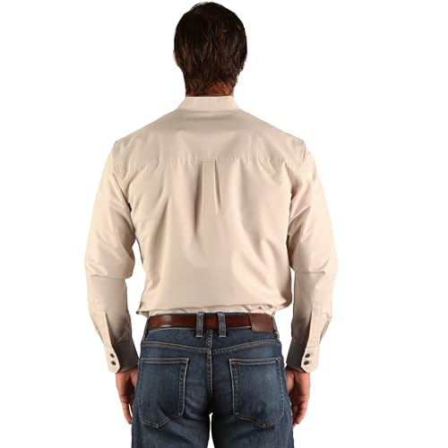 Traditional Irish Grandfather Shirt, Men's Casual Long Sleeve Button Down Poplin Style Dress Shirt with Band Collar4