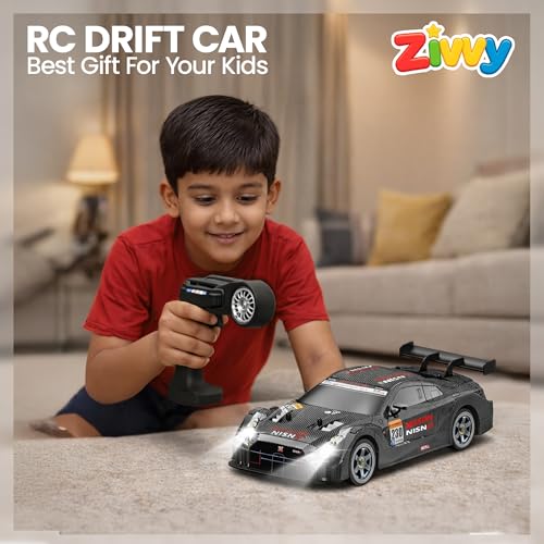 Image of Big Drift Racing Car Silver | 2.4G RC Drift Vehicle with 100 m Range, Smoke Effect, Neon Lights & Music | Rechargeable Remote Control Racer | Best Gift for Boys & Girls 2 3 4 5 6 7 8+ Years