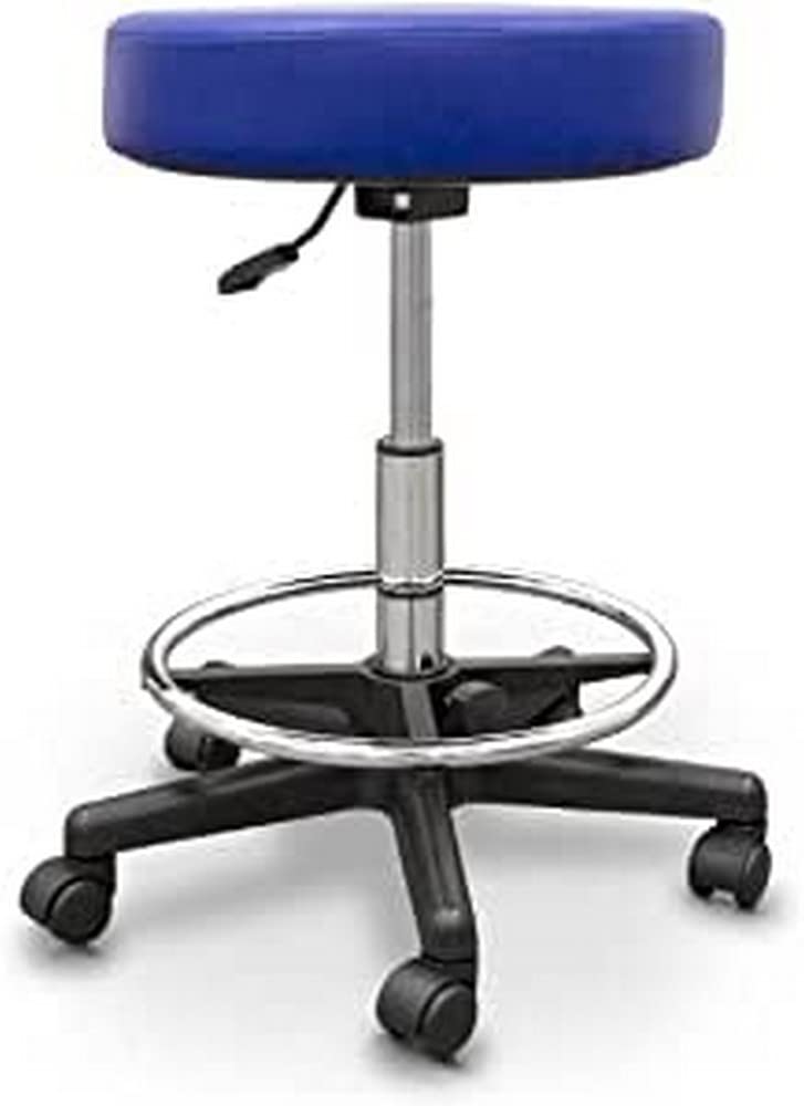 QUIRUMED Taburete tapizado Regulable, con Aro reposapiés, Ajustable y elevación a Gas, Color Azul, Polipiel, Giratorio, hasta 135 kg
