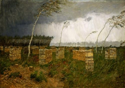 Pintura mural de tormenta de Isaac Levitan, lienzo decorativo para pared de dormitorio 60x90