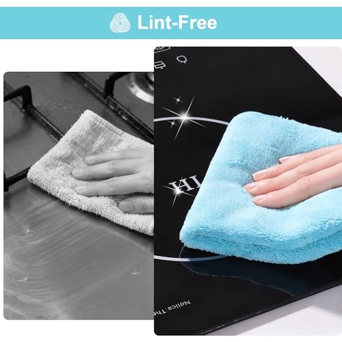 Image of JOYMOOP Microfiber Cleaning Cloths Cyan, 11.8 inch x 11.8 inch Kitchen Towels - Reusable Cleaning Rags, Lint-Free, Super Absorbent Cleaning Cloths for Kitchen, Car, and Household Cleaning
