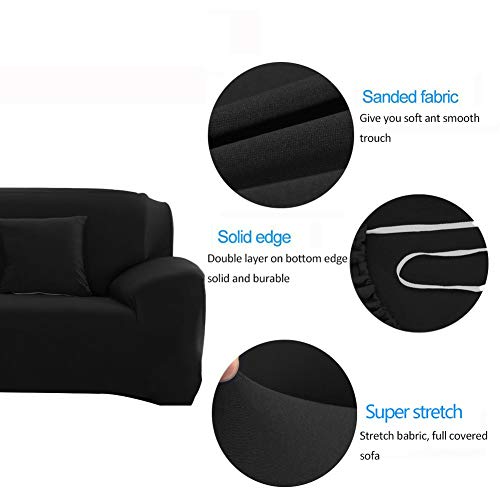 INMOZATA Housse de Canapé Extensible Housse Canapé 1/2/3 Places, Protecteur Canapé avec Accoudoirs, Revêtement de Canapé avec Bâtonnets de Mousse Antidérapante (3 Places, Noir) - Image 3