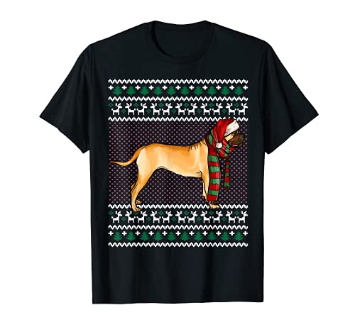 Xmas Bullmastiff Dog Santa Hat Ugly Christmas T-Shirt, Black