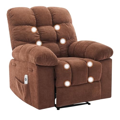 Image of Oversized Massage Recliner Chair for Adults, Extra Wide Manual Recliner with Massage & Heating, Overstuffed Upholstered Sofa Chair for Living Room & Bedroom (Coffee Brown)