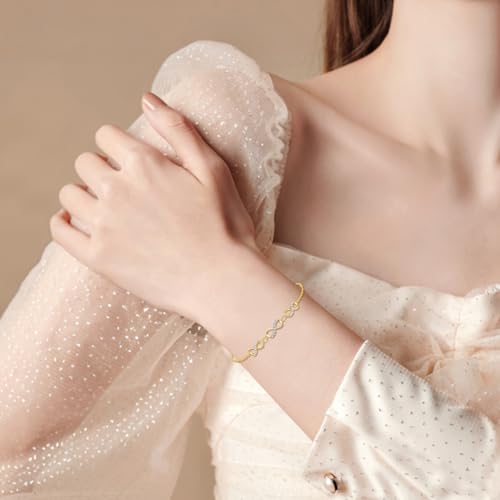 SISGEM 10k Gold Infinity Bracelet for Women, 10kt Gold Created Moissanite Jewelry for Wife, Gifts for Her, 6.2-7.8 Inches4