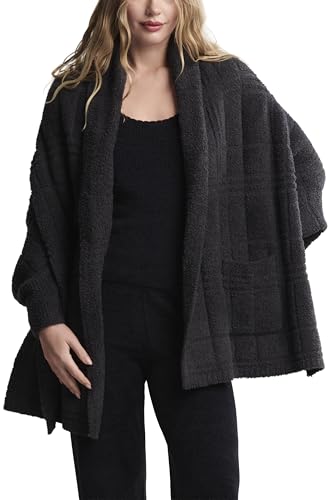Barefoot Dreams レディース CozyChic コットントーン 格子縞ブランケットラップ, カーボン, One Size