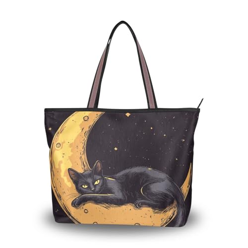 silk fabric zippered hobo handbags convenient tote handbags for women for Prom Engagement Cocktail Party Wedding (Retro Style Cat Moon) L