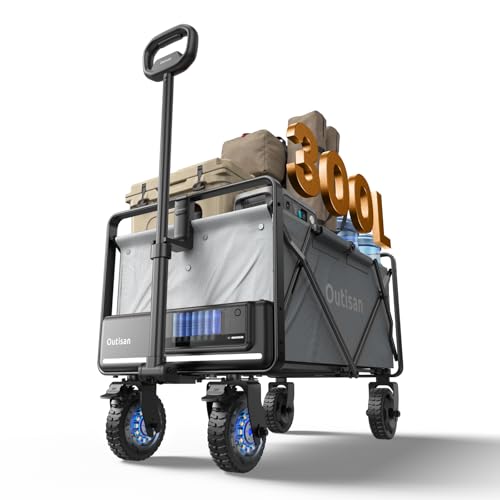 Image of e-Wagon Air Electric Wagon Cart, 300LB Capacity Foldable Wagon with Dual Motor, 9-Mile Range & Swappable Battery, 3-Second Collapsible Utility Cart for Camping, Garden, Slate Gray