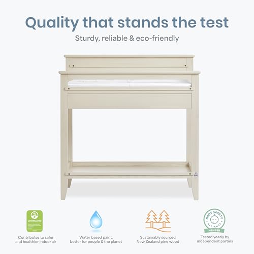Image of Sweetpea Baby Bayfield Changing Table in Glazed Brush White, BSA & Greenguard Gold Certified, Made of Sustainable New Zealand Pinewood, Easy to Assemble, Non-Toxic Finish