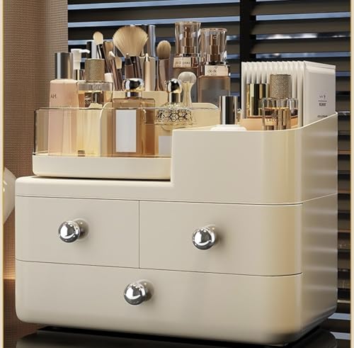 Cosmetic Organizer with 3 Drawers, Makeup Storage Display Case, White
