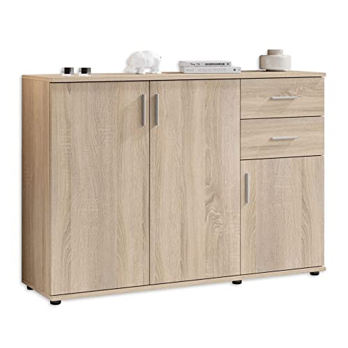 BOBBY Commode en chêne Sonoma - Buffet moderne avec beaucoup d'espace de rangement pour votre salon - 120 x 82 x 35 cm