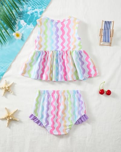 Image of Toddler Girl Swimsuit Baby Girl Bathing Suit Long Sleeve Floral Zipper One-Piece Rash Guard Swimsuit with Hat