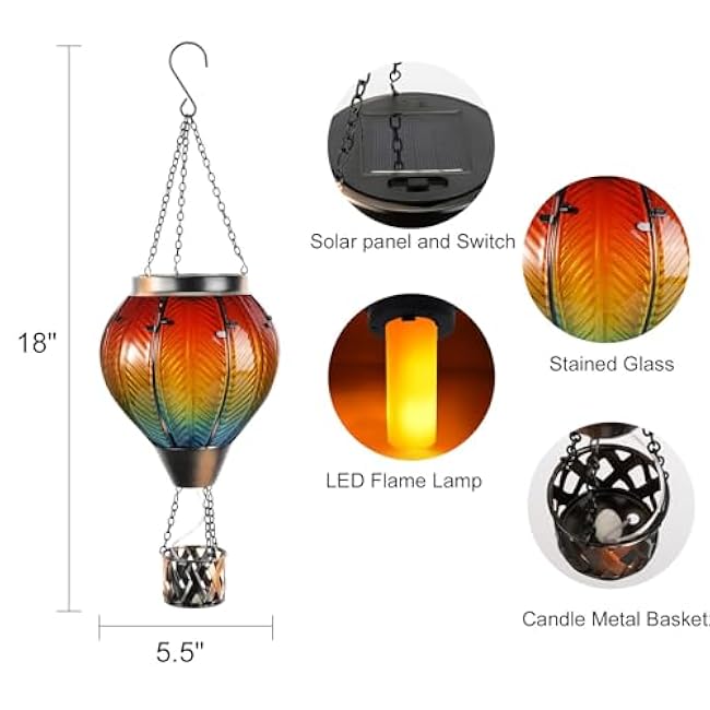 Hot Air Balloon Solar Lantern, Solar Powered Hot Air Balloon Lights Outdoor Hanging Solar Lanterns Waterproof for Garden Porch Yard Patio Pathway Decorations