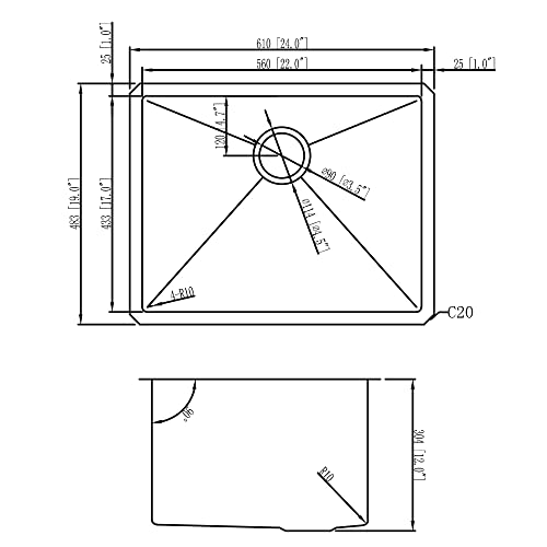 Stainless Steel Undermount Utility Sink-Hovheir 24"X19"X12" Deep Undermount Stainless Steel Laundry Sink Undermount Kitchen Sink 16 Gauge Single Bowl Laundry Room Sink Outdoor Sink #TOP4