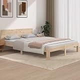 HaoChrymec Estructura de Cama de Madera Maciza, Diseño Clásico con Cabecero, Cama Matrimonial Ideal para Dormitorio Principal o Habitación Juvenil, Color Natural, 150x200 cm